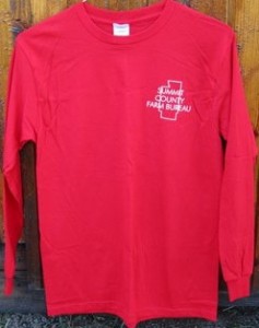 red tshirt summit county farm bureau logo